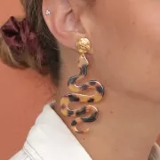 Pendentif serpent 67x38 mm en acétate - Ecaille de tortue - Marron - Noir x1