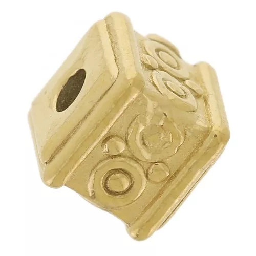 Perle cube motif arabesque 5 mm - Acier inoxydable 316L Doré x1