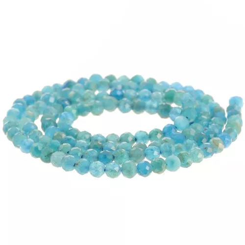 Perles rondes facettées 3 mm pierre gemme - Apatite x39cm