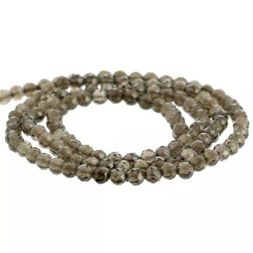 Perles rondes facettées 3 mm pierre gemme - Quartz fumé x39cm