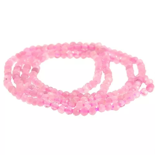 Perles rondes facettées 2 mm en pierre gemme - Tourmaline rose x39cm