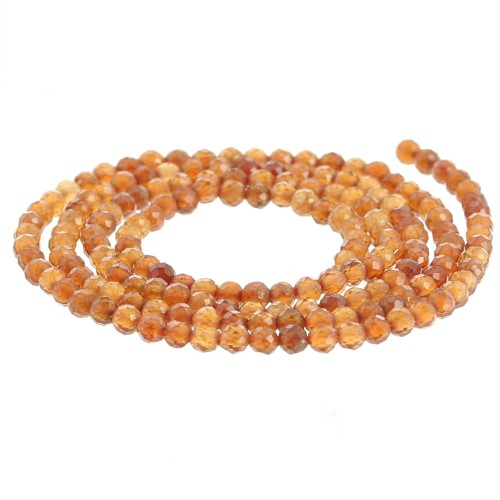 Perles rondes facettées 2 mm en pierre gemme - Grenat orange x39cm