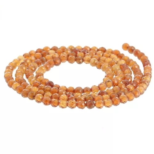 Perles rondes facettées 2 mm en pierre gemme - Grenat orange x39cm