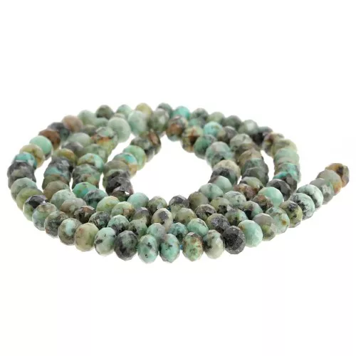 Perles rondes aplaties facettées 4x3 mm - Turquoise Africaine - Jaspe x39cm