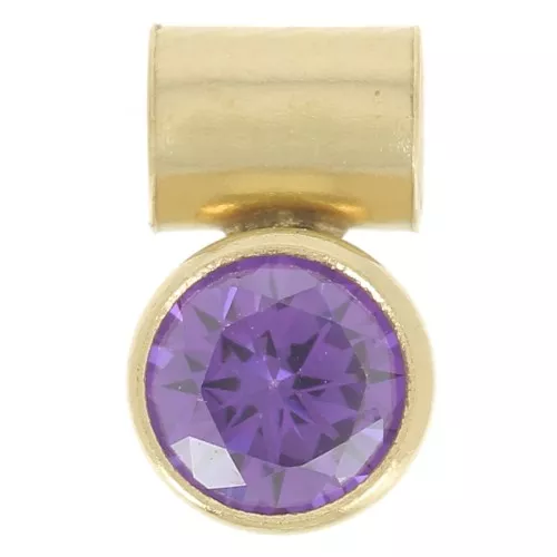 Breloque oxyde zirconium Amethyst 4 mm avec accroche tube Gold filled (Or laminé)