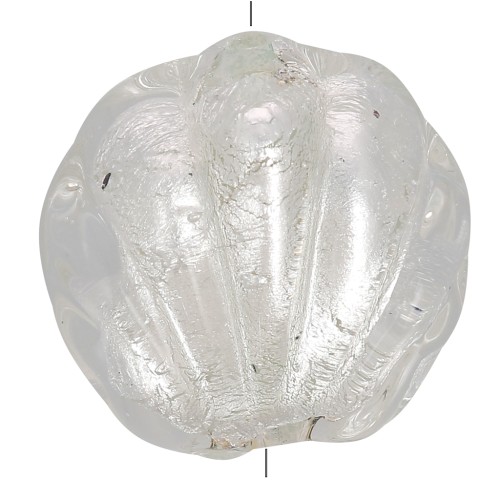Perle de Murano coquillage - 15 mm - crystal et feuille d'argent x1