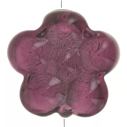Perle de Murano fleur - 15 mm - Amethyst et feuille d'argent x1