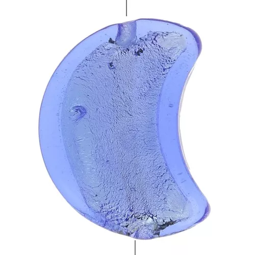 Perle de Murano lune - 17x13.5 mm - Saphir et feuille d'argent x1