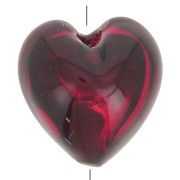 Perle de Murano coeur - 10 mm - Ruby et feuille d'argent x1