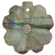 Pendentif trèfle 21 mm pierre gemme avec serti Doré Or fin - Labradorite - Crystal|raw }}
