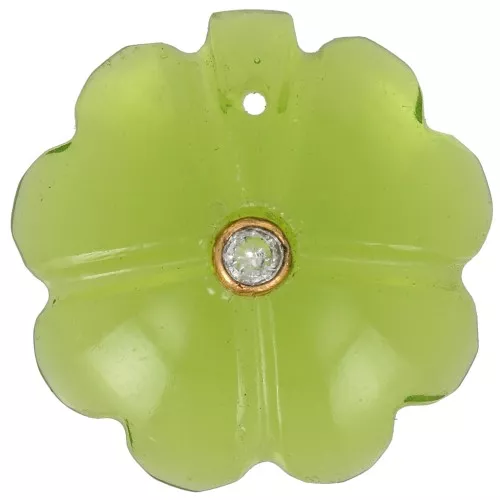 Pendentif trèfle 21 mm imit gemme avec serti Doré Or fin - Hydro Peridot Crystal