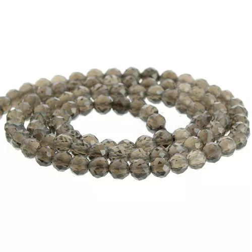 Perles rondes facettées 4 mm pierre gemme - Quartz Fumé x39cm