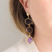 Intercalaire goutte 2 anneaux résine époxy effet vitrail 19x20 mm Doré - Gris x1