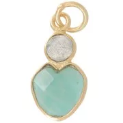 Pendentif coeur 9x9 mm en Amazonite et cabochon 4 mm Labradorite -Doré Or Fin x1