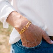 Bracelet jonc anneaux ovales - réglable 15x150 mm - Acier inoxydable 304L Doré x1