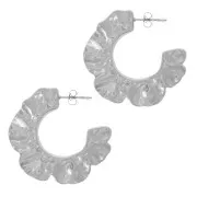 Créoles fleurs plates martelées 34 mm - Acier Inoxydable 304L x2