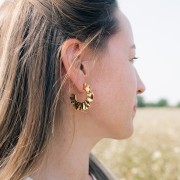 Créoles fleurs plates martelées 34 mm - Acier Inoxydable 304L x2