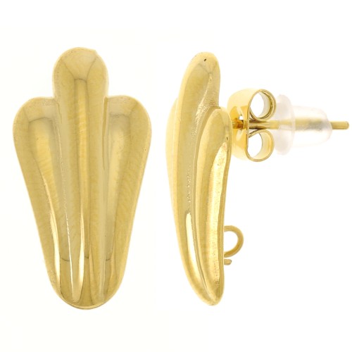 Clous d'oreilles feuille 19x10 mm avec anneau ouvert - Acier inox 304L Doré x2