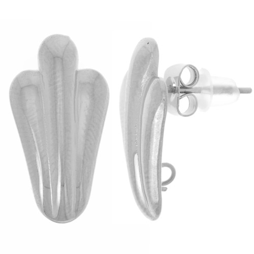 Clous d'oreilles feuille 19x10 mm avec anneau ouvert - Acier inox 304L x2