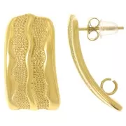 Clous d'oreilles rectangle texturé 24x12mm - Acier inoxydable 304L Doré x2