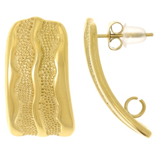 Clous d'oreilles rectangle texturé 24x12mm - Acier inoxydable 304L Doré x2