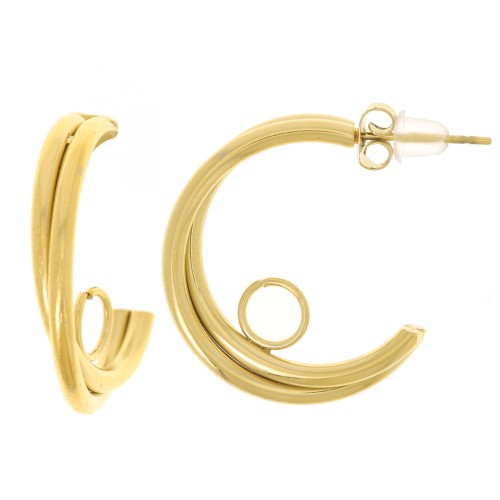 Créoles ouvertes 2 fils - 23 mm avec anneau ouvert - Acier Inoxydable 304L Doré x2