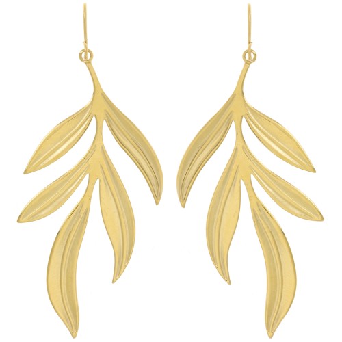 Boucles d'oreilles pendantes feuilles 72x29mm - Acier inoxydable 316L Doré x2
