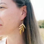 Boucles d'oreilles pendantes feuilles 72x29mm - Acier inoxydable 316L Doré x2