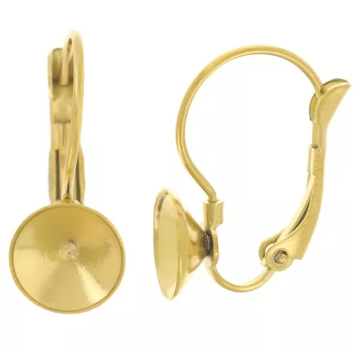 Boucles d'oreilles Dormeuses - cabochon Rivoli 1122 8 mm Acier Inox 303L Doré x2