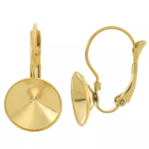 Boucles d'oreilles Dormeuses - cabochon Rivoli 1122 12 mm Acier Inox 303L Doré x2