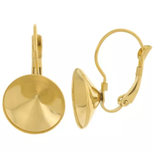 Boucles d'oreilles Dormeuses - cabochon Rivoli 1122 14 mm Acier Inox 303L Doré x2