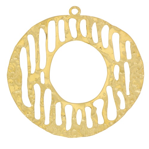 Pendentifs irrégulier martelé 30 mm motif graphique Acier inoxydable 316L Doré x2