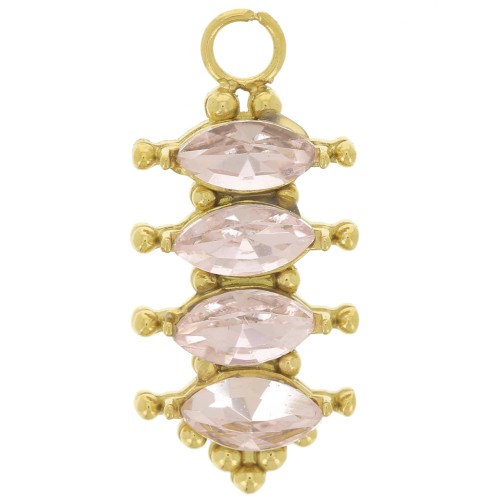 Pendentif barre 17x8 mm avec oxydes zirconium - Acier inox 304L Doré - Rose x1