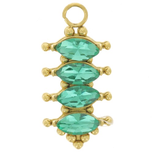 Pendentif barre 17x8 mm avec oxydes zirconium - Acier inox 304L Doré - Emeraude x1