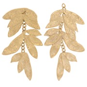 Pendentifs feuilles martelées avec chaîne 43x23 mm - Acier inoxydable 304L Doré x2