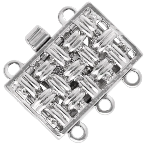 Fermoir rectangle 3 rangs à clipser 14x9 mm - motif tressage - White Bronze x1