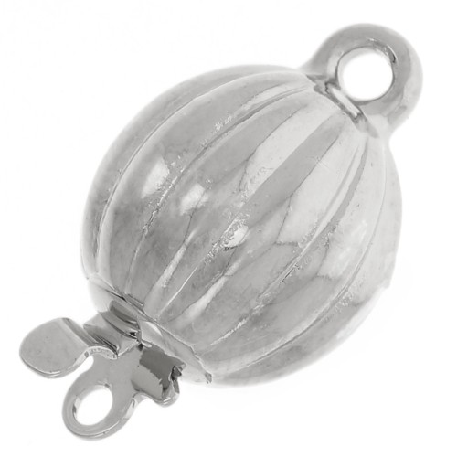 Fermoir à clipser boule striée 10x16 mm - Rhodié x1