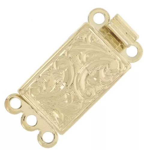 Fermoir rectangle 3 rangs à clipser 13x9 mm - motif arabesques - Doré x1