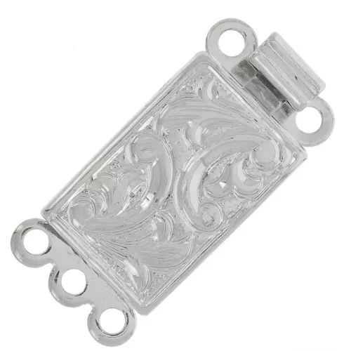Fermoir rectangle 3 rangs à clipser 13x9 mm - motif arabesques - Rhodié x1