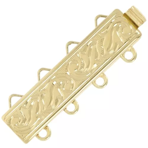 Fermoir rectangle 4 rangs à clipser 25x9 mm - motif arabesques - Doré x1