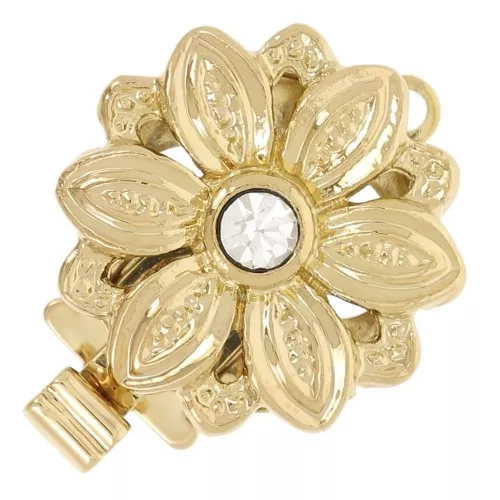 Fermoir à clipser fleur avec oxyde de zirconium 14 mm - Doré x1