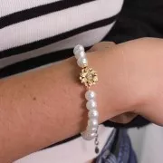 Fermoir à clipser fleur avec oxyde de zirconium 14 mm - Doré x1