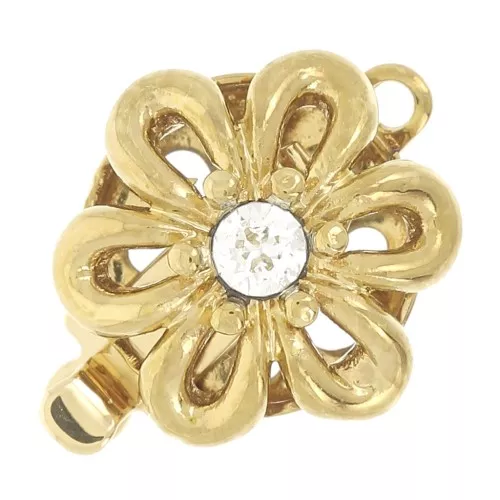 Fermoir à clipser fleur avec oxyde de zirconium 12 mm - Doré x1