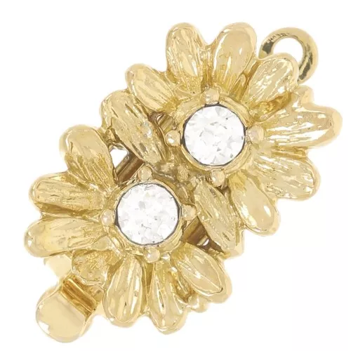 Fermoir à clipser rectangle motif fleurs avec oxydes zirconium 14x10 mm - Doré x1