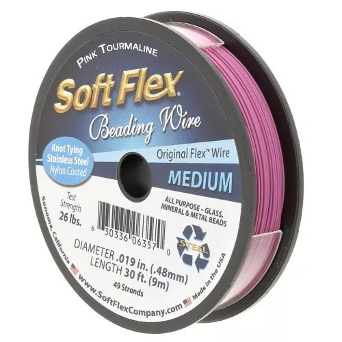 Fil cablé 49 brins 0.48 mm - Soft Flex Medium - Rose Tourmaline x9m