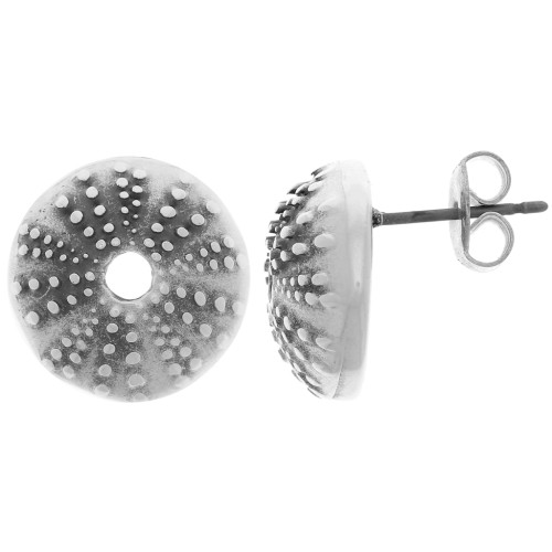 Boucles d'oreilles forme oursin 15 mm - Placage argent fin vieilli x2