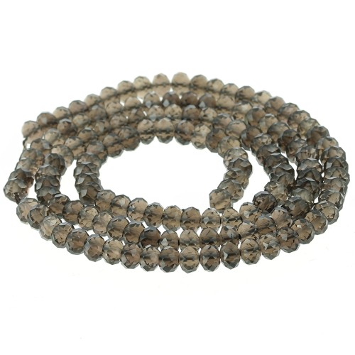 Perles rondes aplaties facettées 4x3 mm - Quartz Fumé x35cm