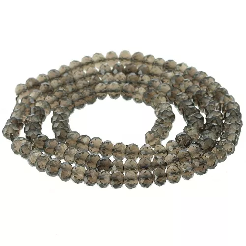 Perles rondes aplaties facettées 4x3 mm - Quartz Fumé x35cm