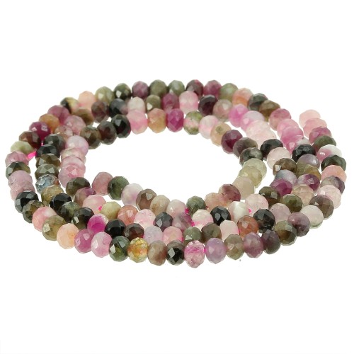 Perles rondes aplaties facettées 4x3 mm - Mix Tourmaline x35cm