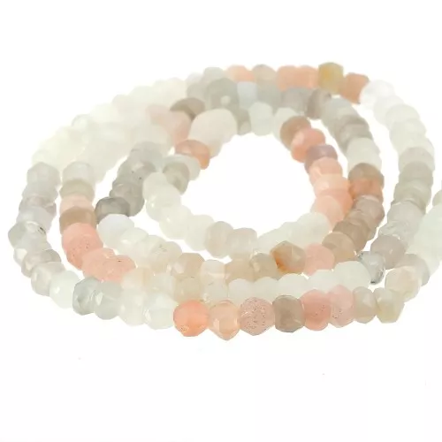 Perles Rondes aplaties facettées 4.5 mm Mix Pierre de Lune x 35cm